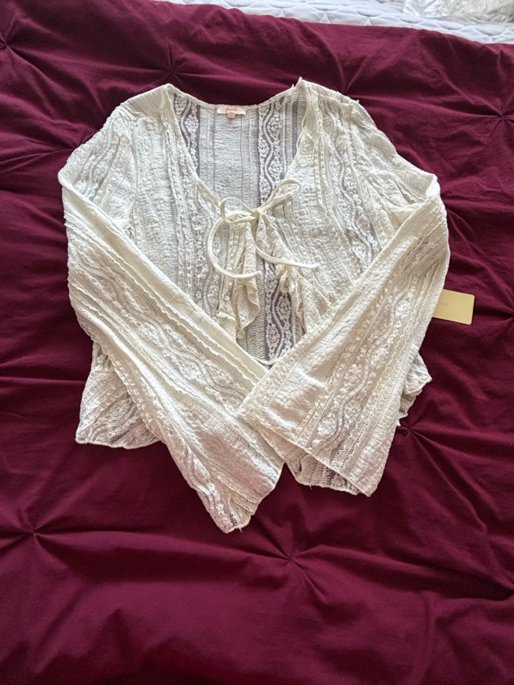 Tie-Front Lace Crochet Blouse - Cream